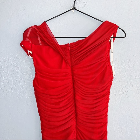 Red Mesh Ruffle Ruched Mini Dress Size Small - Picture 3 of 8